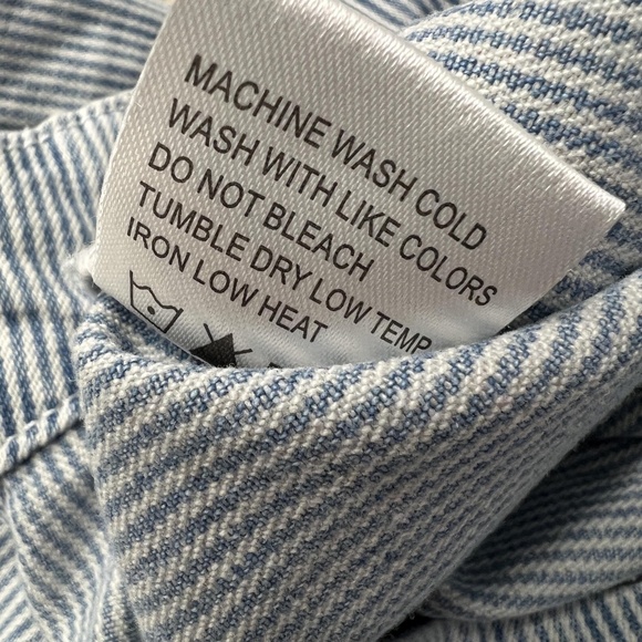 Anthropologie Self Contrast Skirt L Blue White Stripe Jean Midi Front Slit - Picture 8 of 8